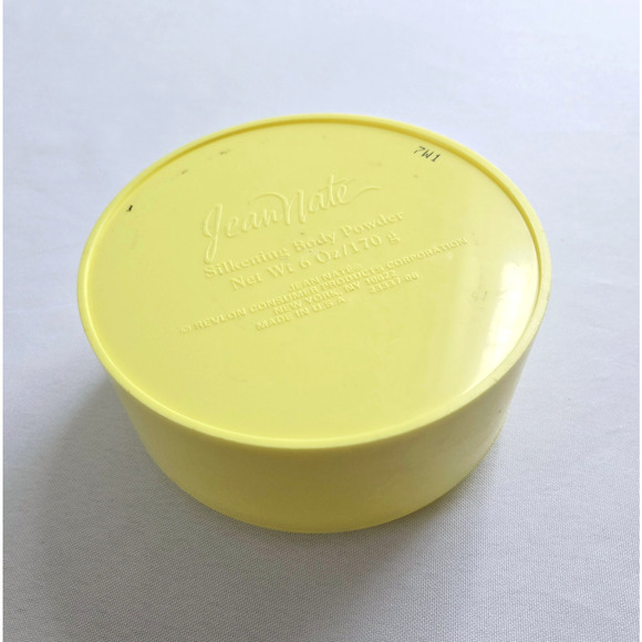 Vintage Jean Nate Bath Powder Box Yellow Plastic Canister Retro Vanity Empty 6oz - Picture 8 of 12
